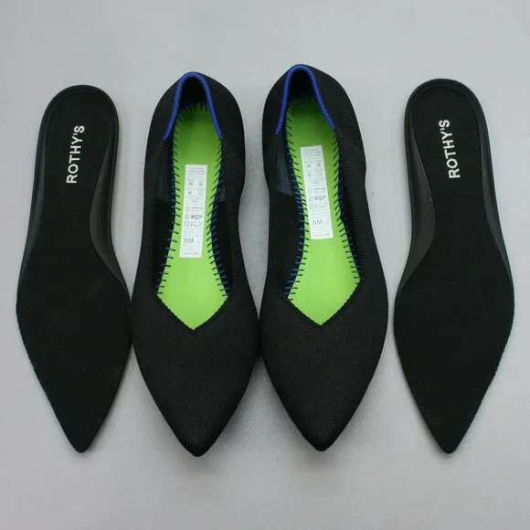 Rothy’s Ladies 9 The Point II Black Knit Pointed-toe Ballet Shoes Flats Loafers - Picture 7 of 12